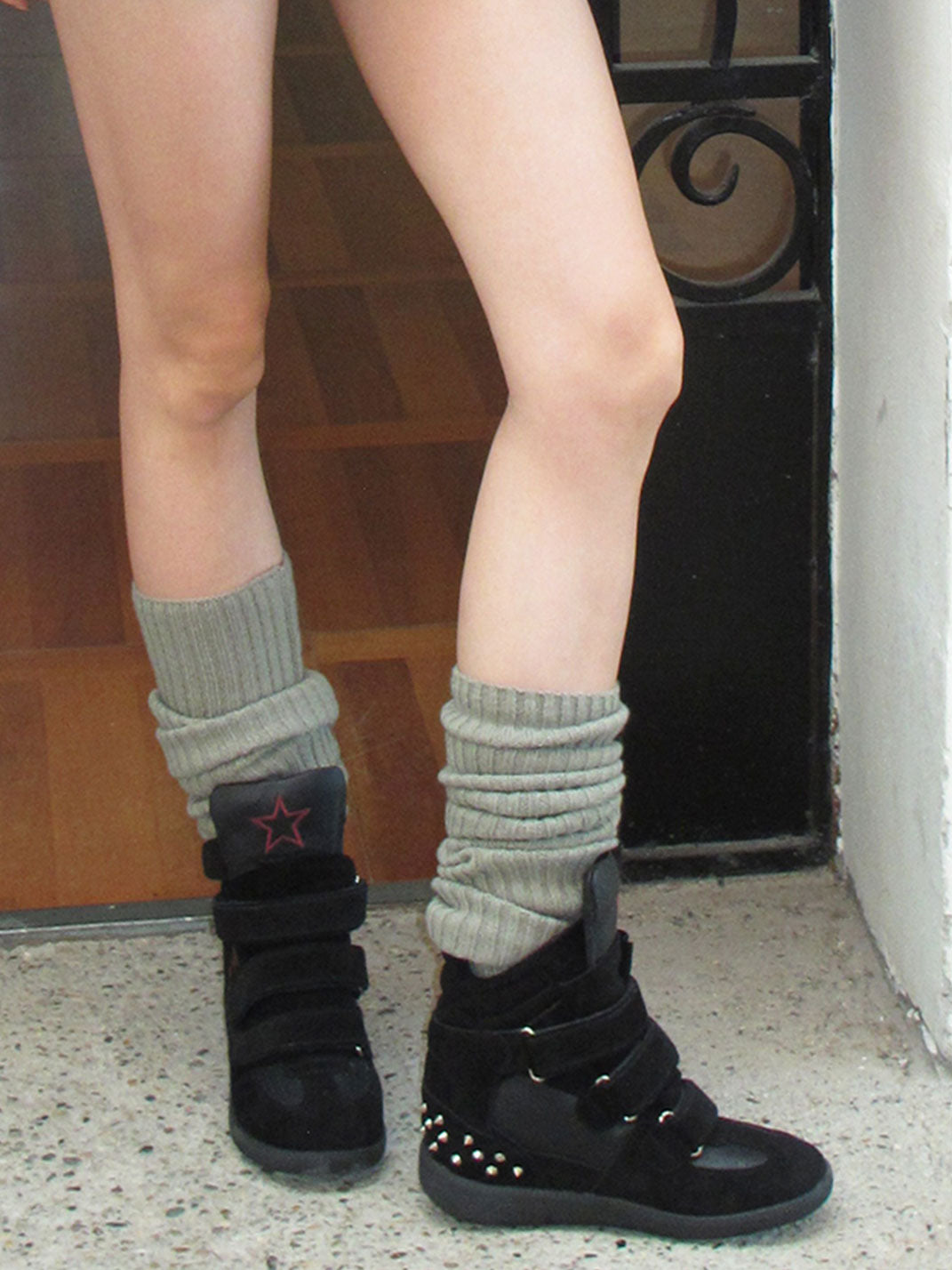 Velcro Leather Hidden-Wedge Sneakers - Skipkicks