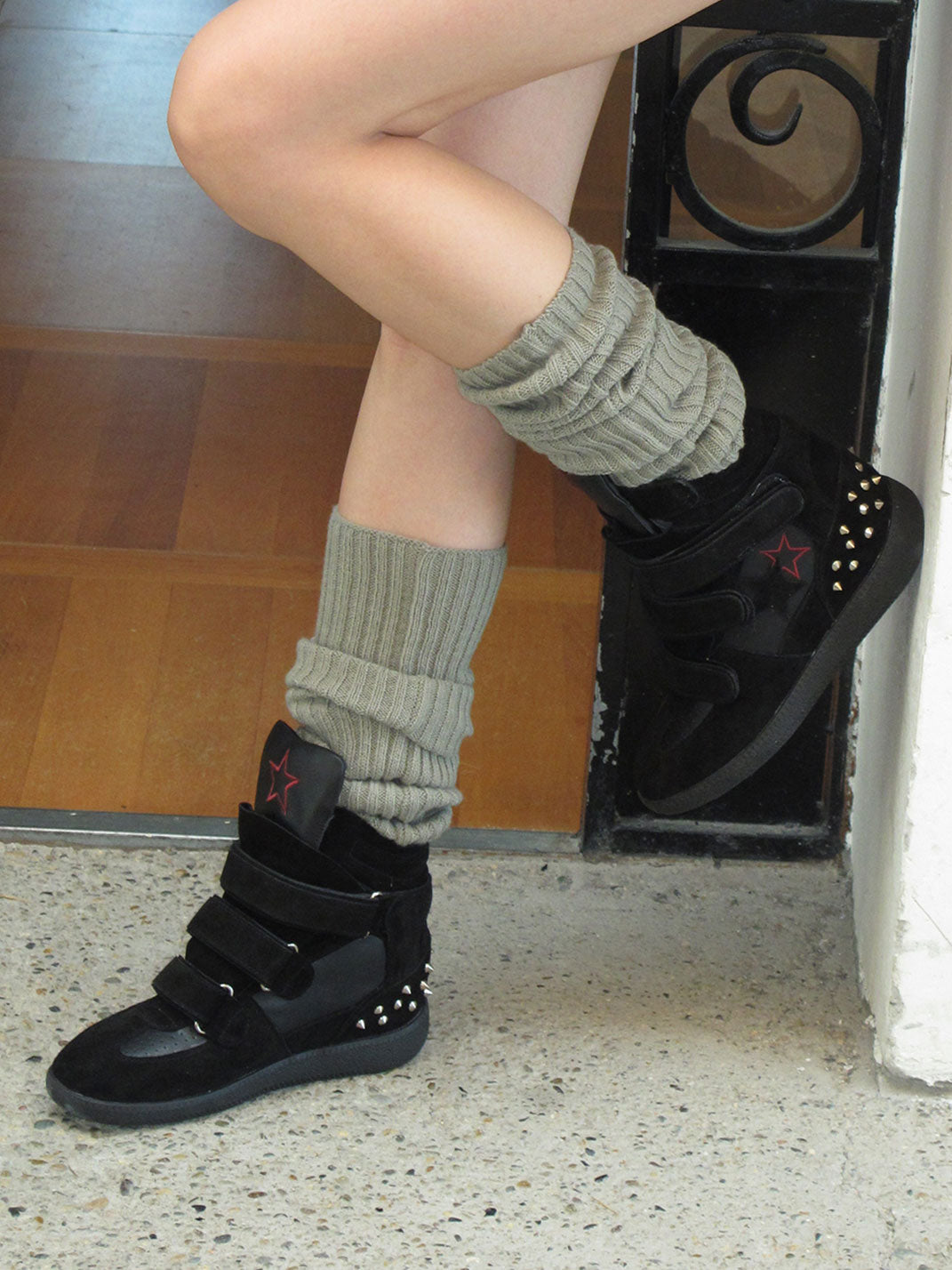 Velcro Leather Hidden-Wedge Sneakers - Skipkicks