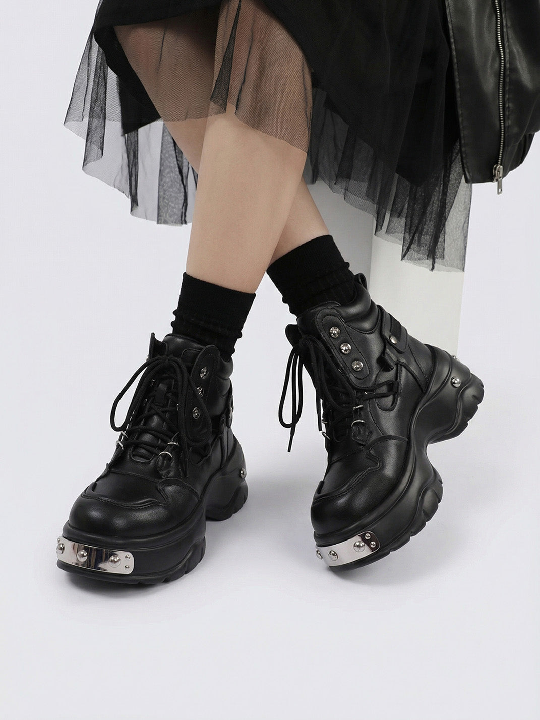 Black Metal Detail Platform Boots