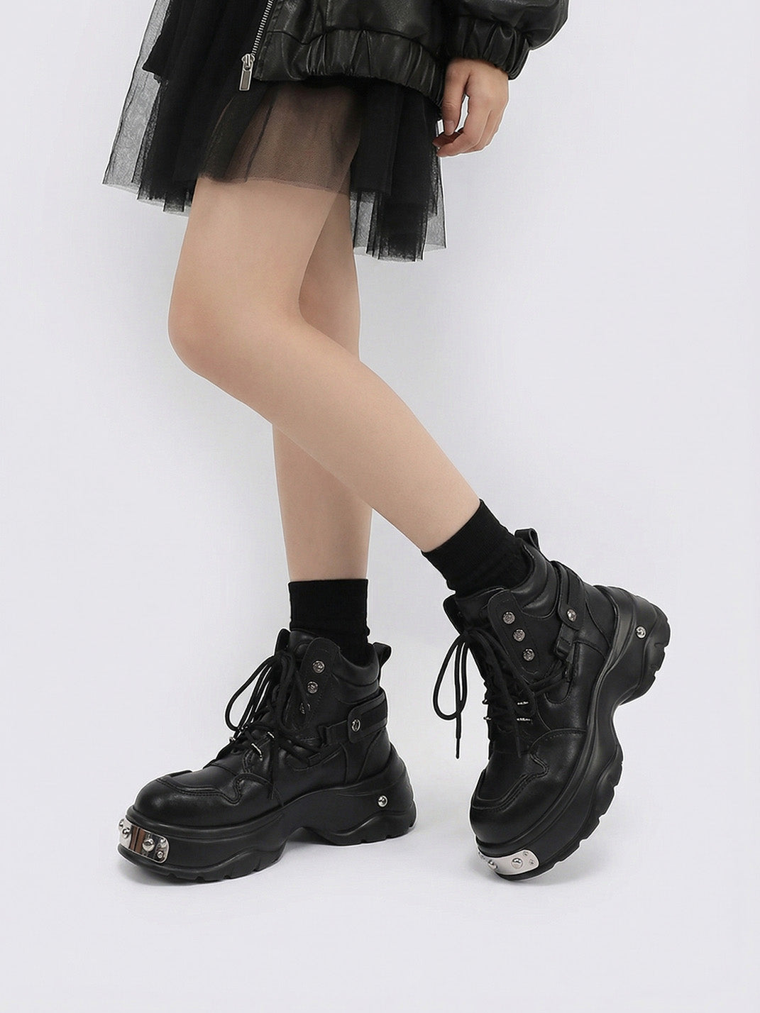 Black Metal Detail Platform Boots