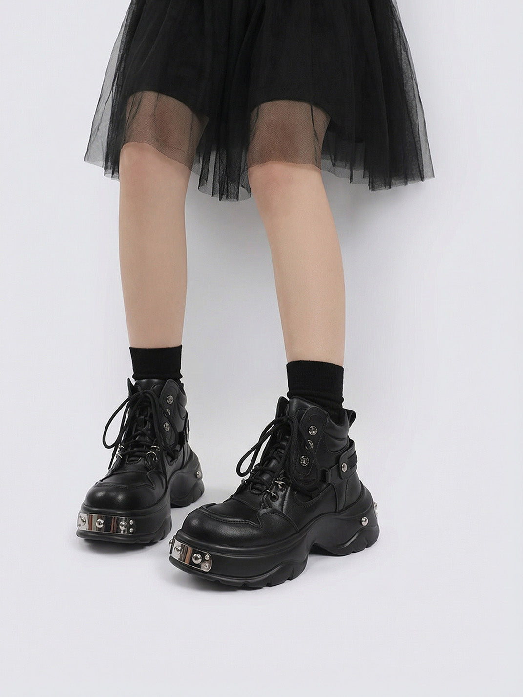 Black Metal Detail Platform Boots
