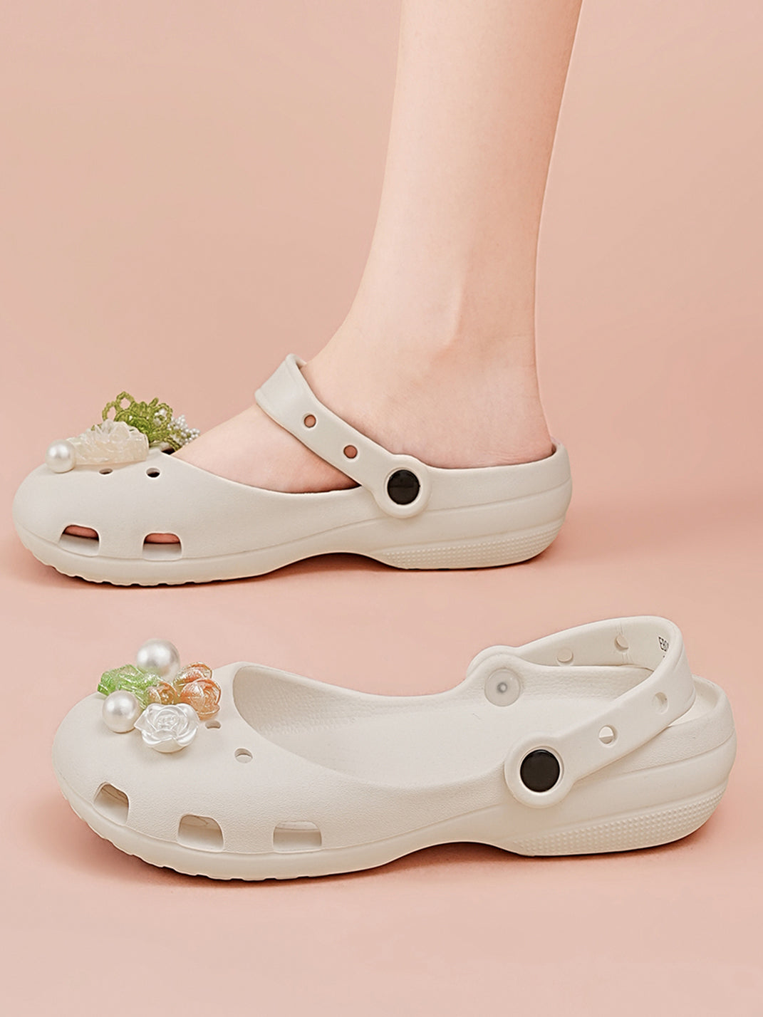 Mary Jane Style Breathable Slide Sandals-Beige - Skipkicks