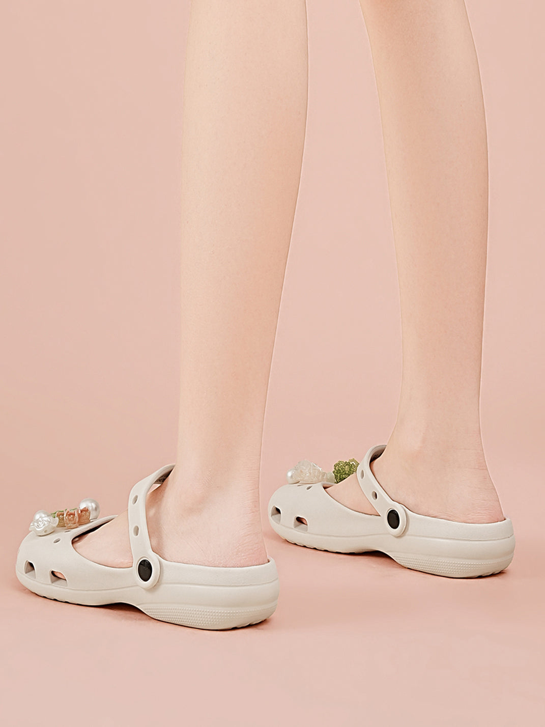 Mary Jane Style Breathable Slide Sandals-Beige - Skipkicks