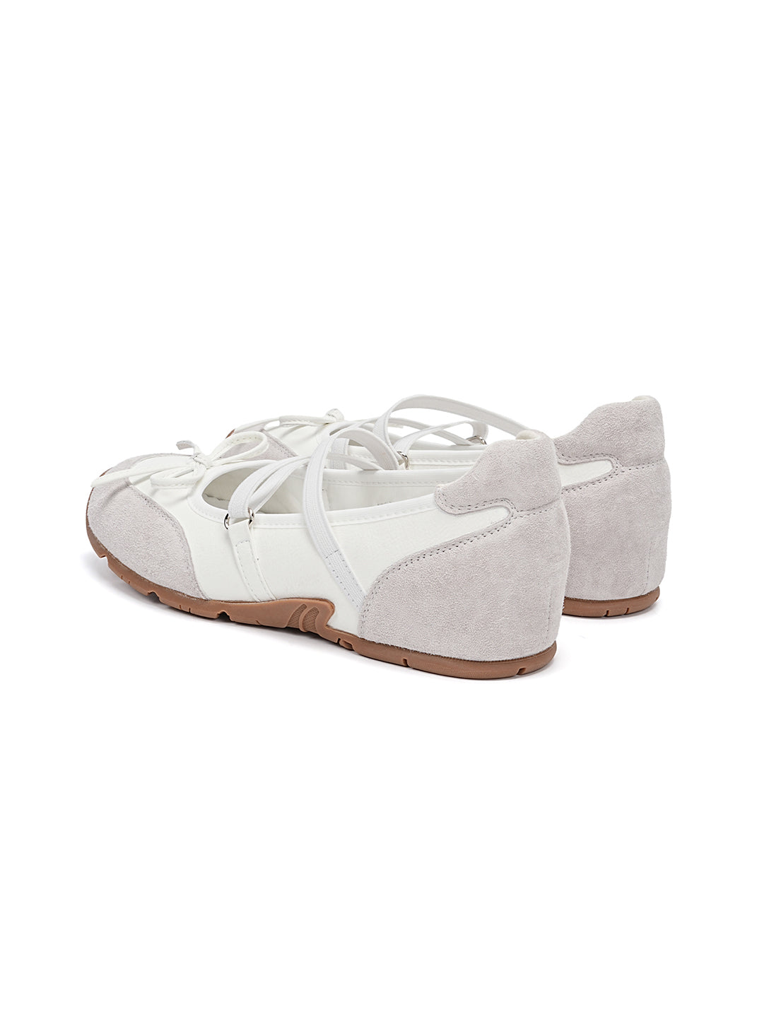 Mary Jane Ballet Sneakers With Bow Lace-Up Detail-White