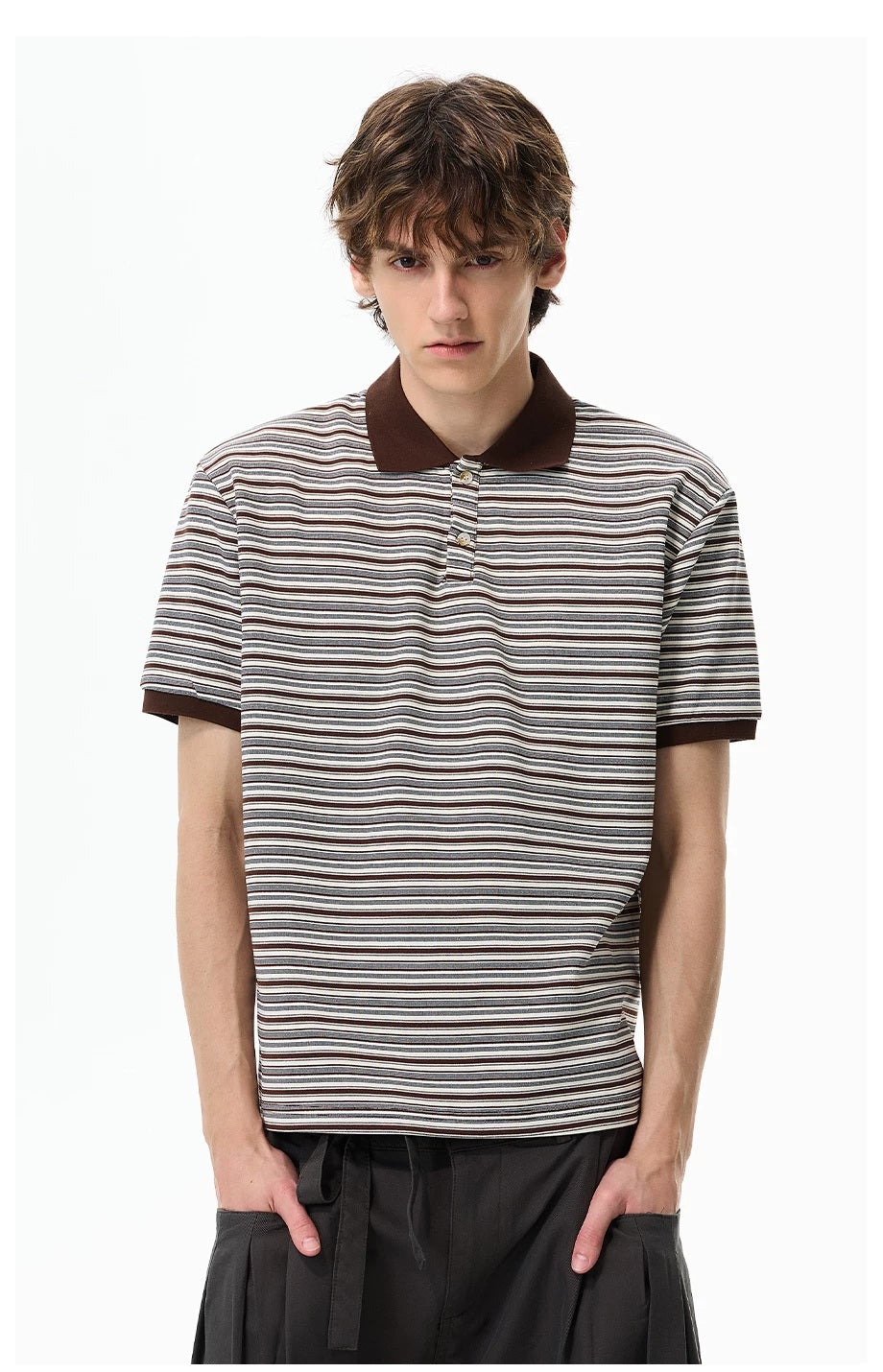Retro Contrast-Stripe Polo T-Shirt