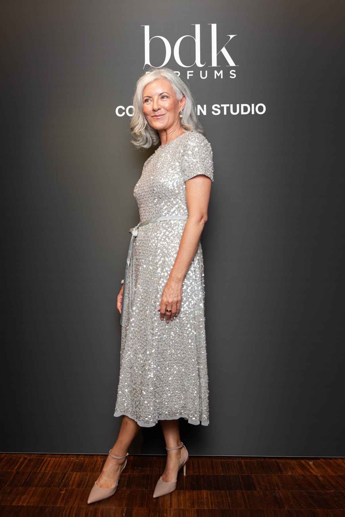 Translucent Encrusted Sequin Dress Light Blue