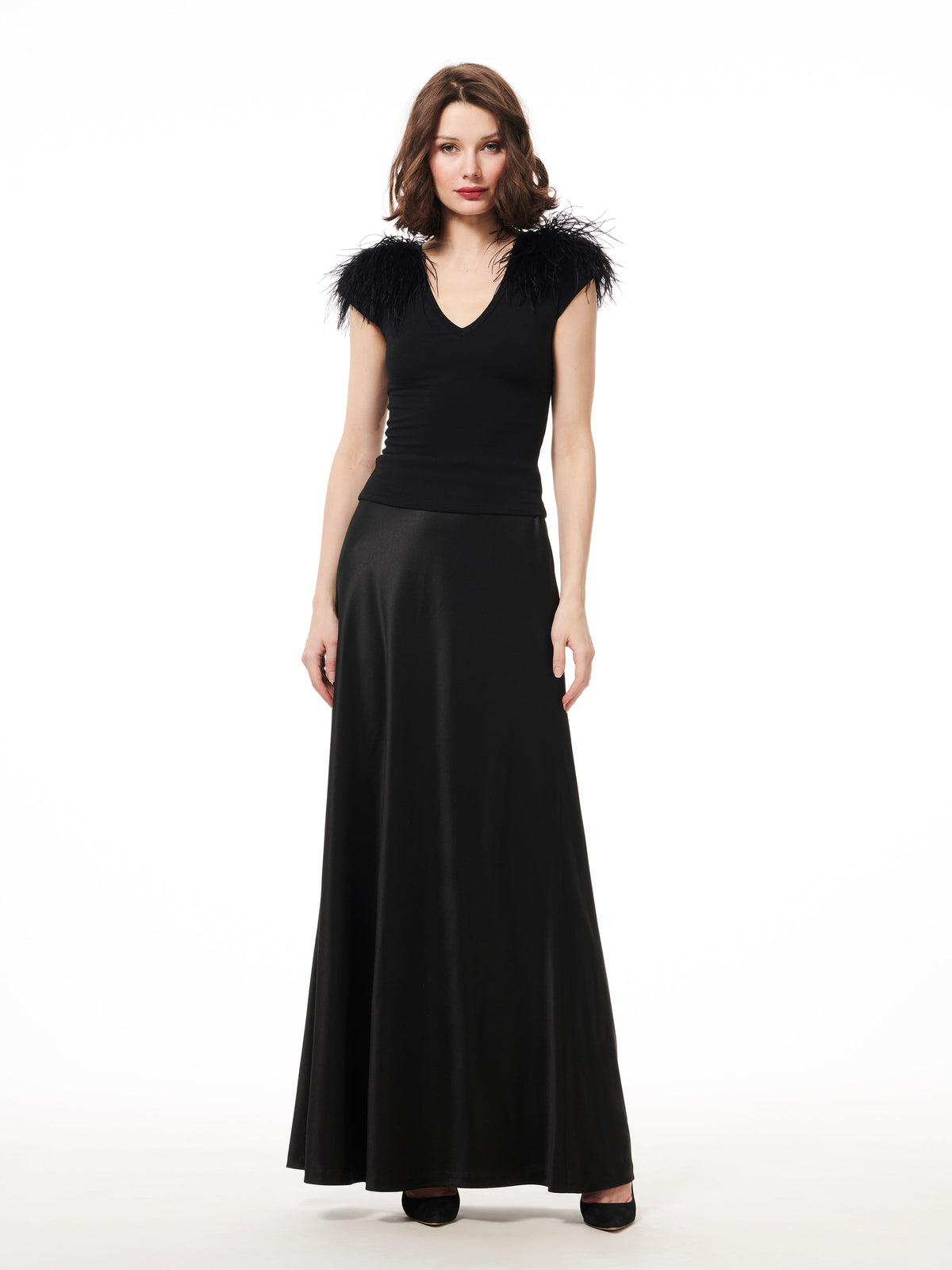 Taffeta Bias Long Skirt Black