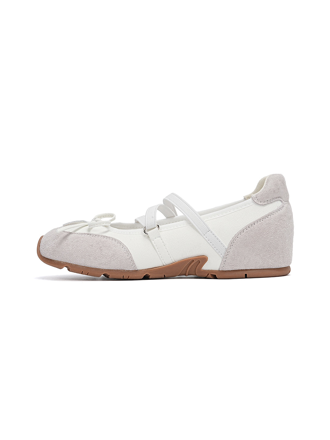 Mary Jane Ballet Sneakers With Bow Lace-Up Detail-White