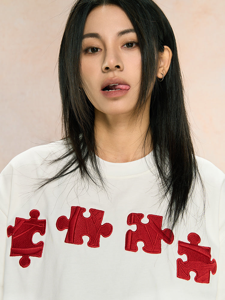 Unique 3D Textured Jigsaw Puzzle Embroidered Tee