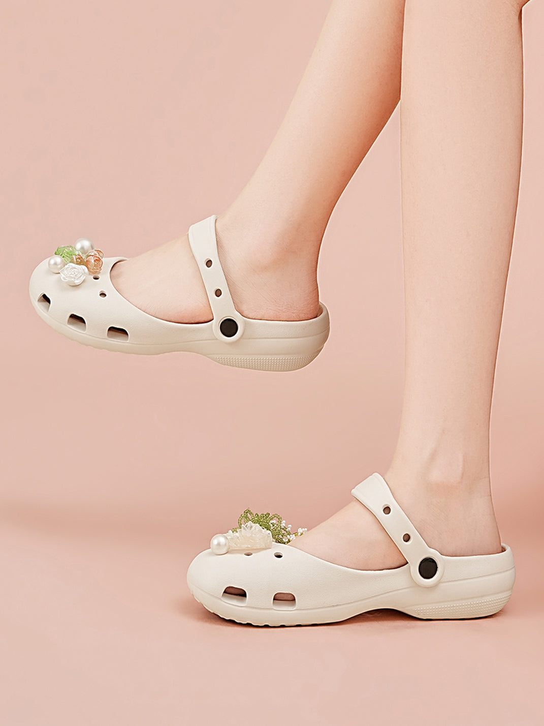 Mary Jane Style Breathable Slide Sandals-Beige - Skipkicks