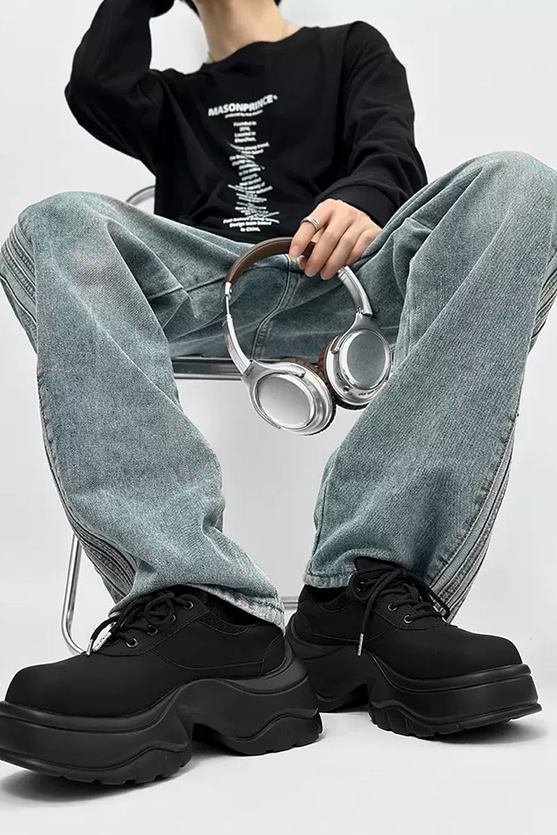 Black Chunky Platform Derby Sneakers - Skipkicks