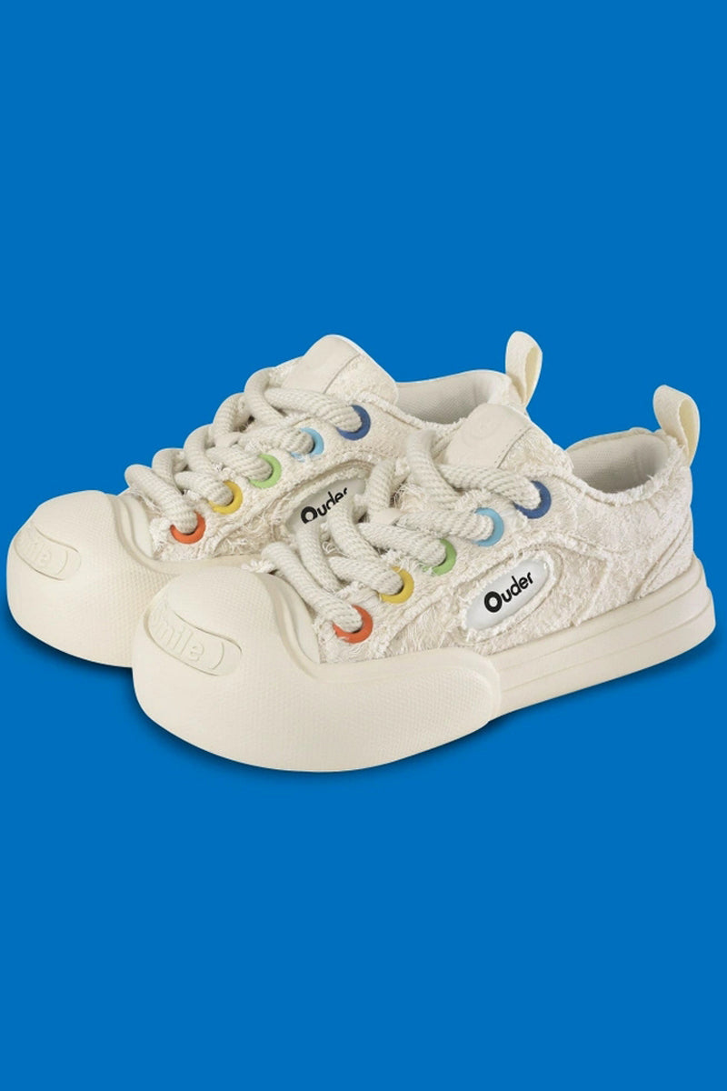 Cream Textured Low-Top Sneaker - Skipkicks