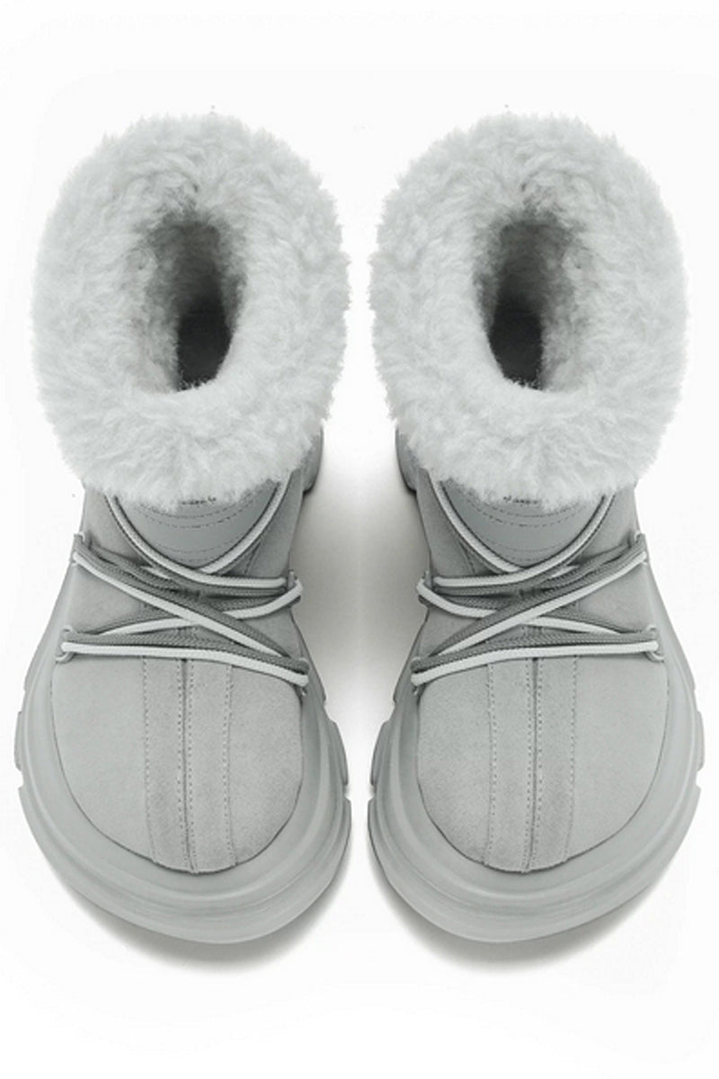 Light Grey Winter Boot with White Faux Fur Trim