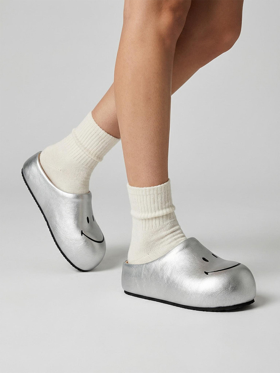 Silver Chunky Slip-On Mule Sandals - Skipkicks
