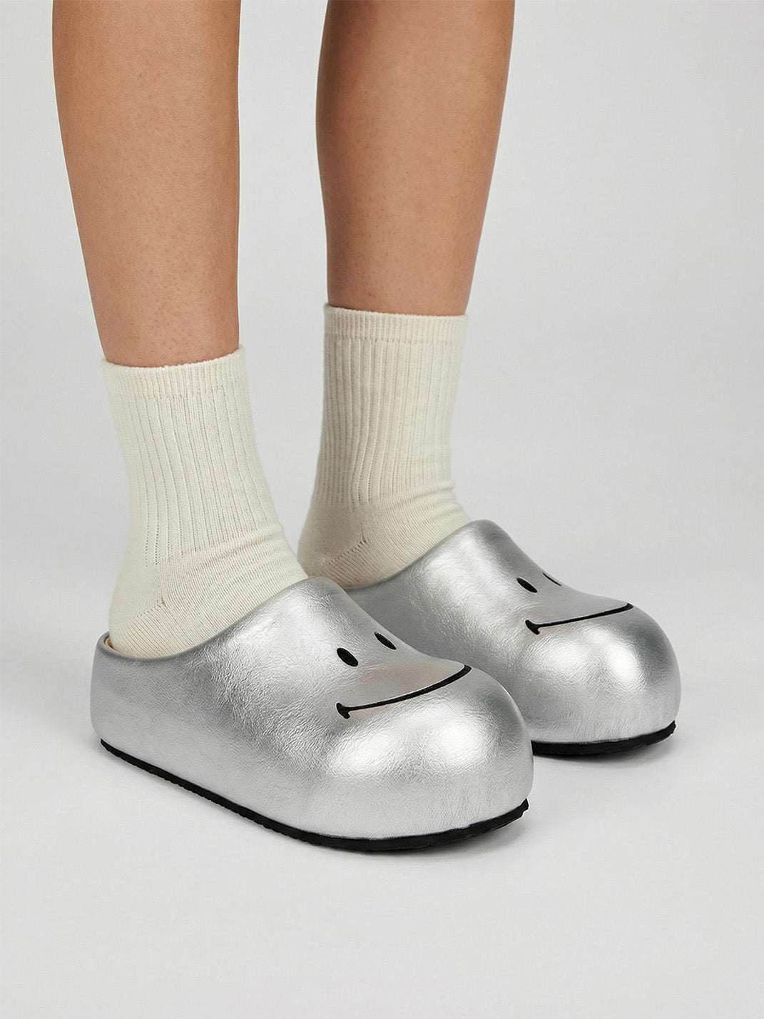 Silver Chunky Slip-On Mule Sandals - Skipkicks