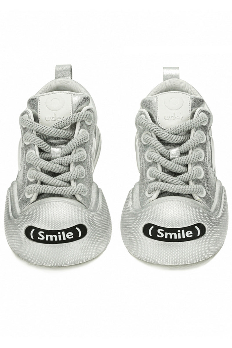 Metallic Silver Platform Canvas Sneakers
