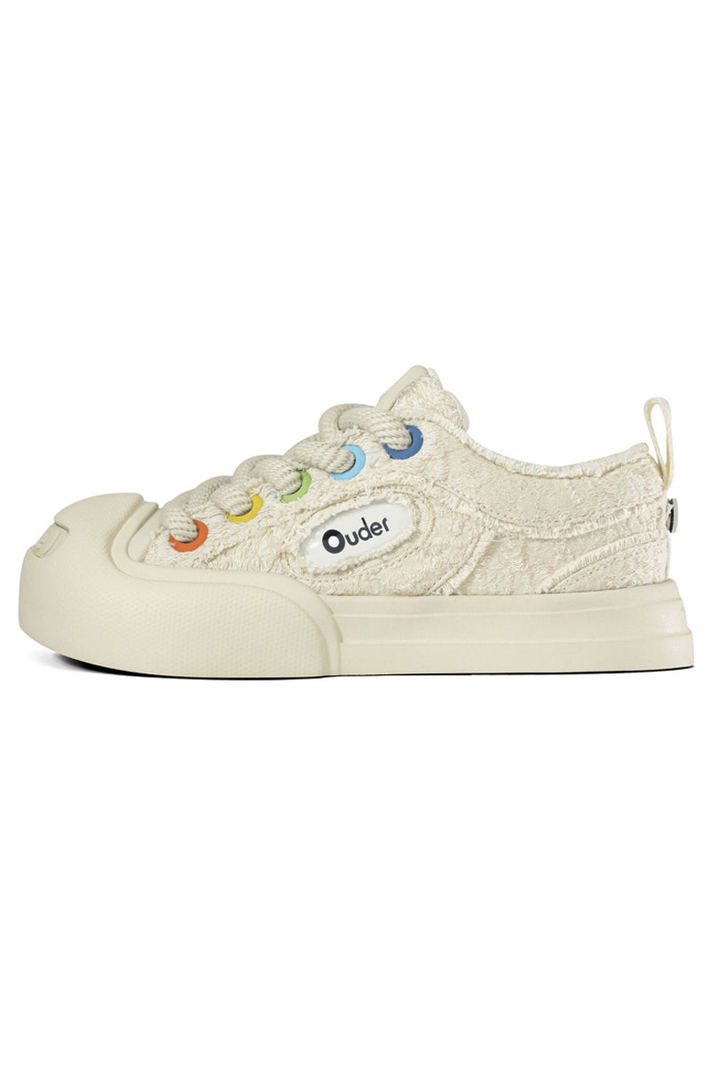 Cream Textured Low-Top Sneaker - Skipkicks