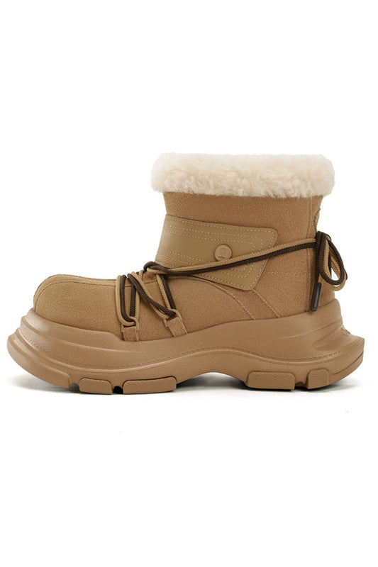 Tan Suede Winter Boot with White Faux Fur Trim
