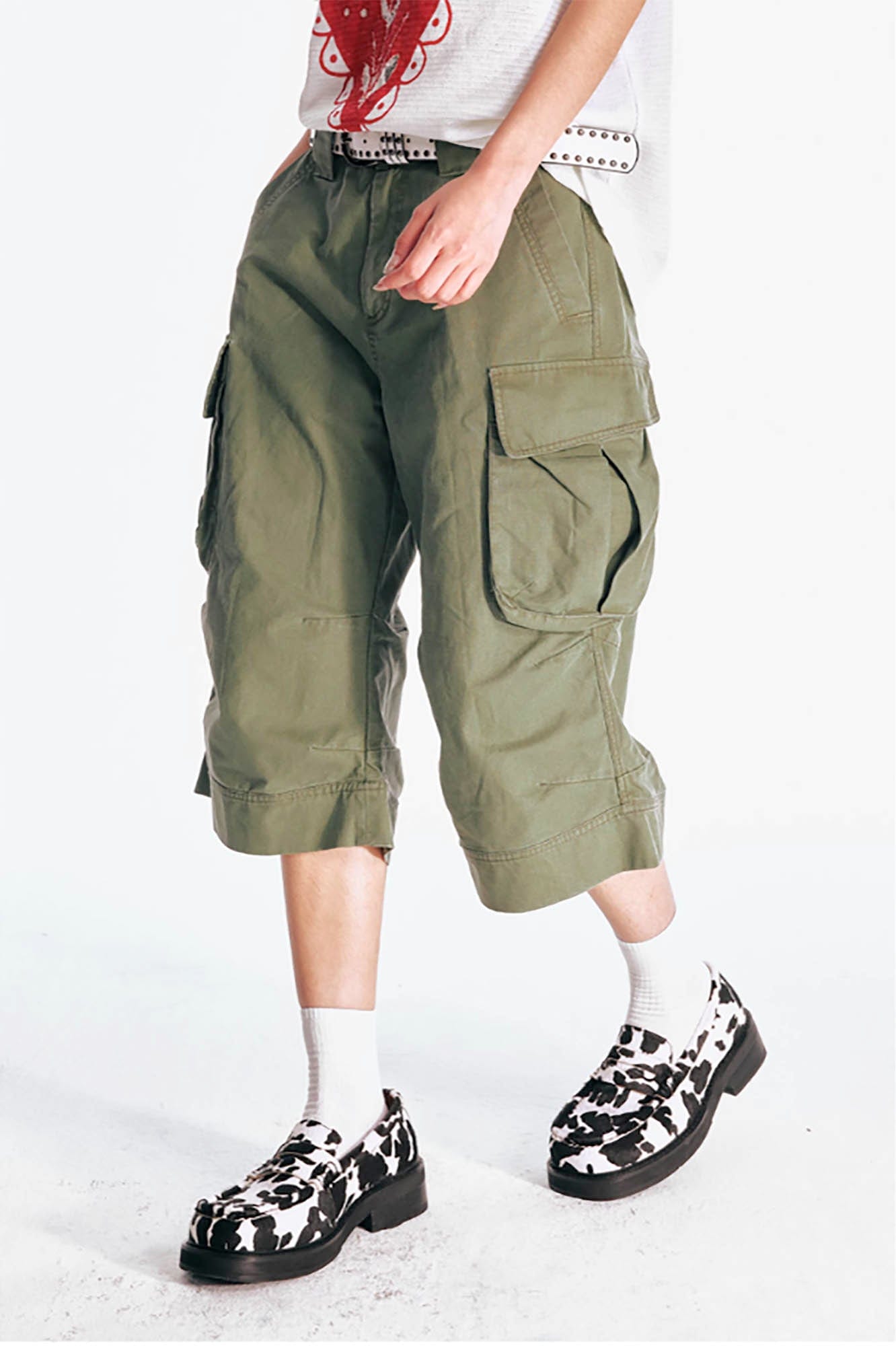 Flared Utility Cargo Bermuda Shorts