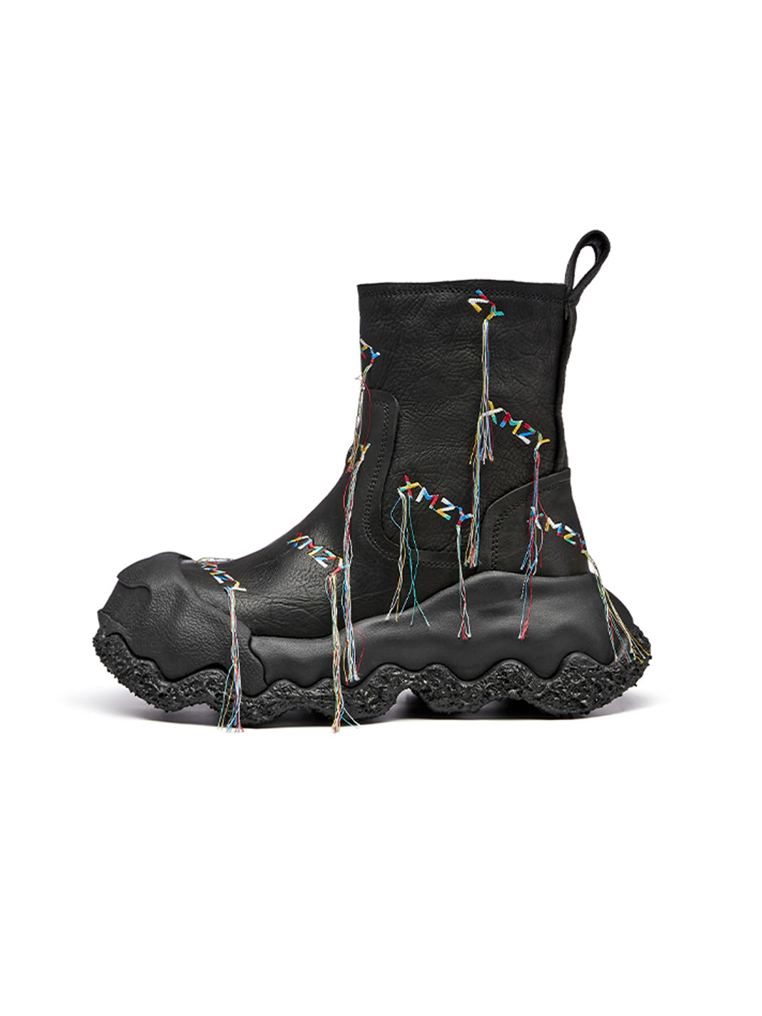 Black Geometric Planet Fringe Western Ankle Boots - Skipkicks