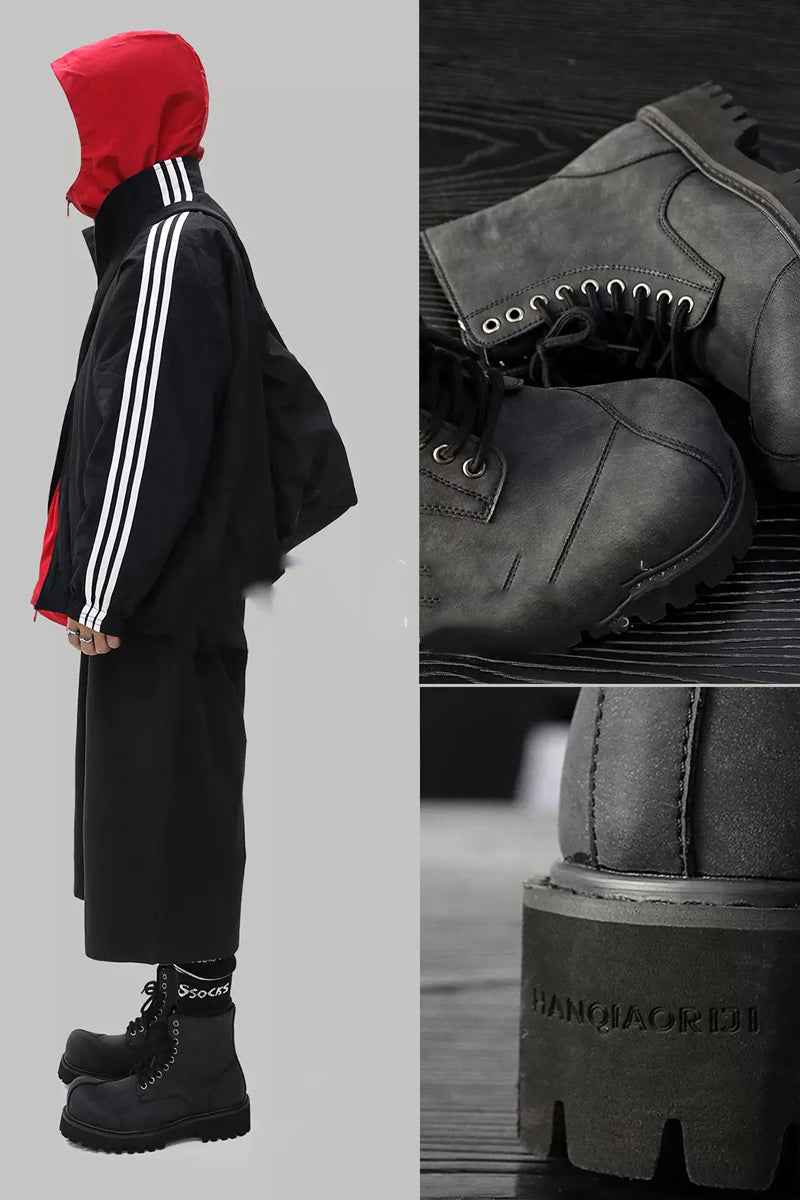 Black Suede Combat Boots with Lug Sole
