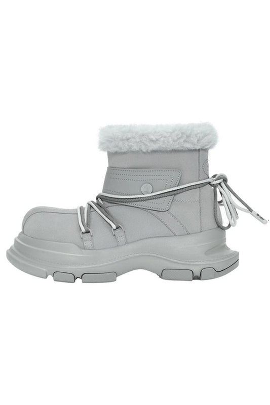 Light Grey Winter Boot with White Faux Fur Trim