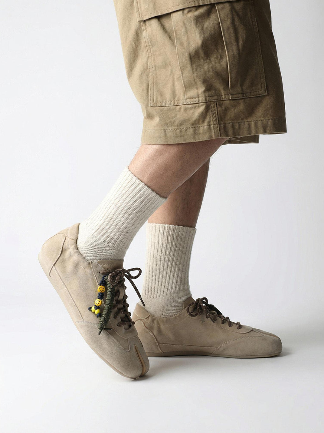 Khaki Suede Thin-Sole Tabi Sneakers - Skipkicks