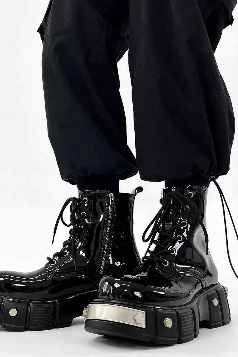 Patent Leather Platform Combat Boots