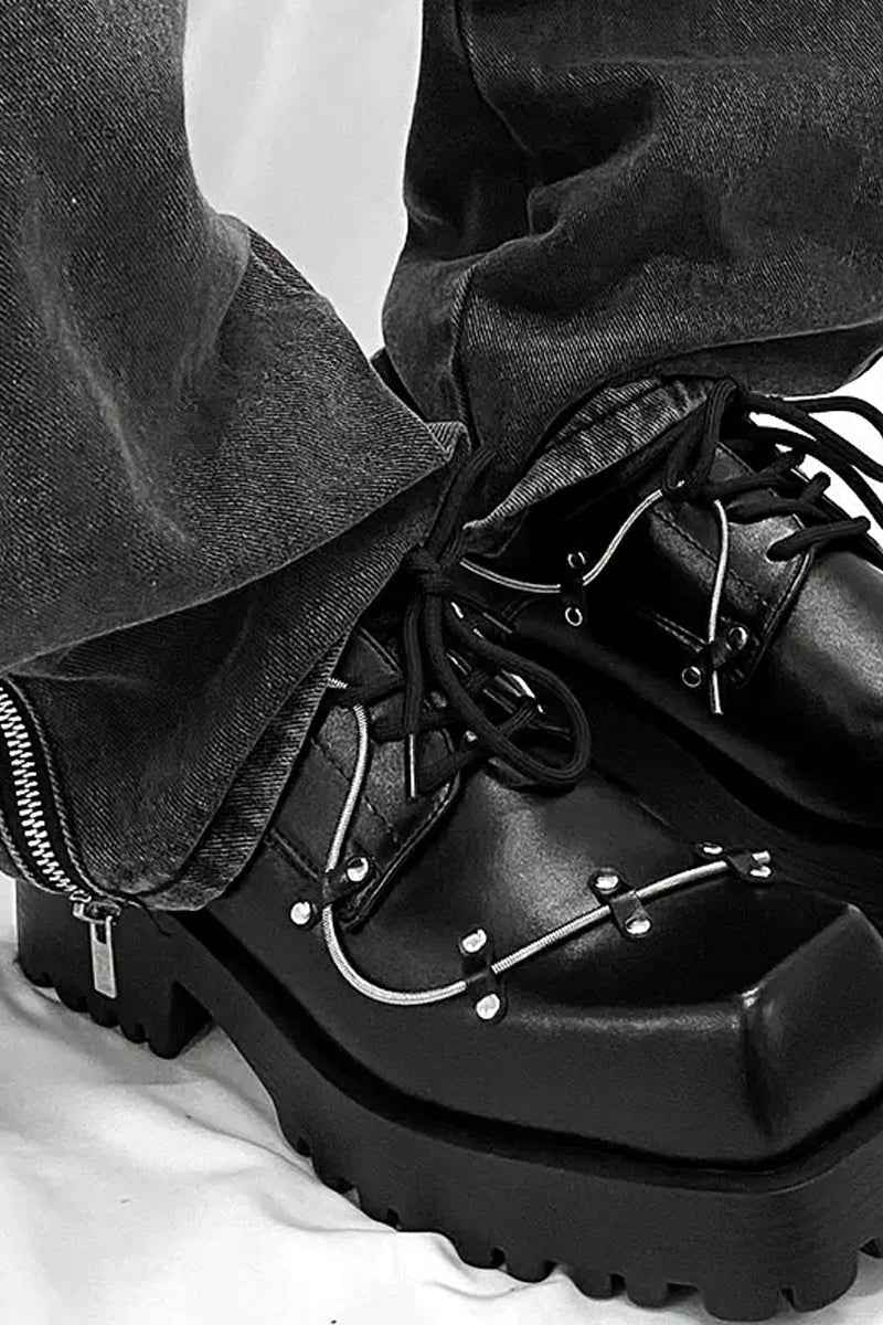 Black Studded Platform Chunky Derby Shoes