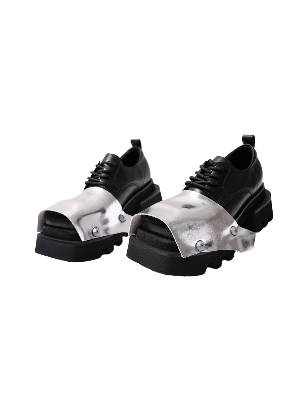 Silver Square-Toe Platform Derby Shoes - Skipkicks