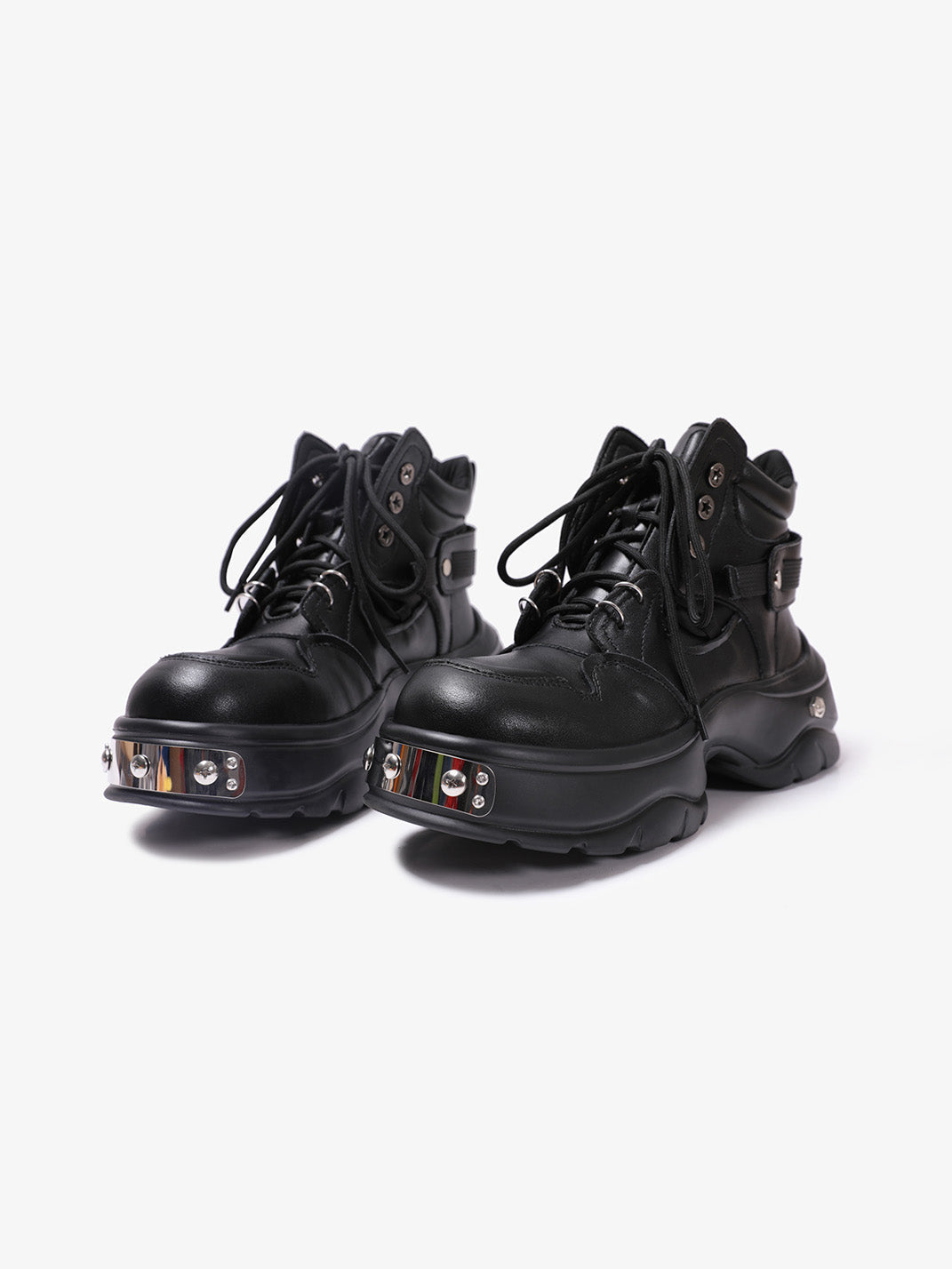 Black Metal Detail Platform Boots