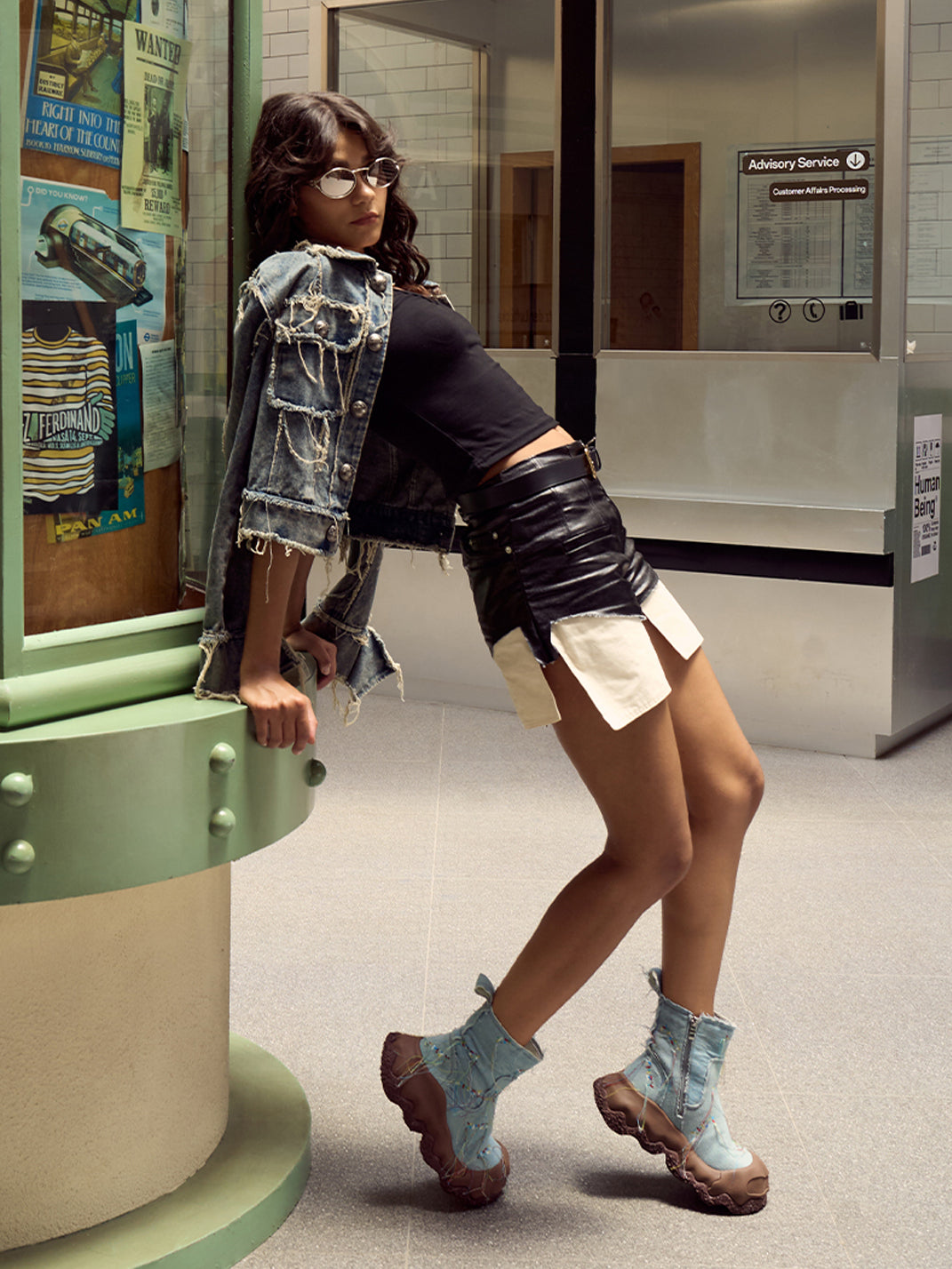 Denim Blue Geometric Planet Fringe Western Ankle Boots - Skipkicks