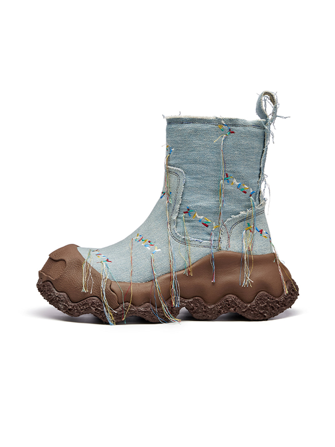 Denim Blue Geometric Planet Fringe Western Ankle Boots - Skipkicks