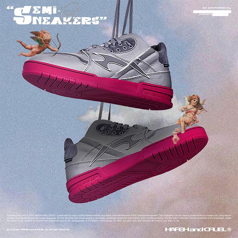 Grey and Pink Classic Low Top Sneakers - Skipkicks