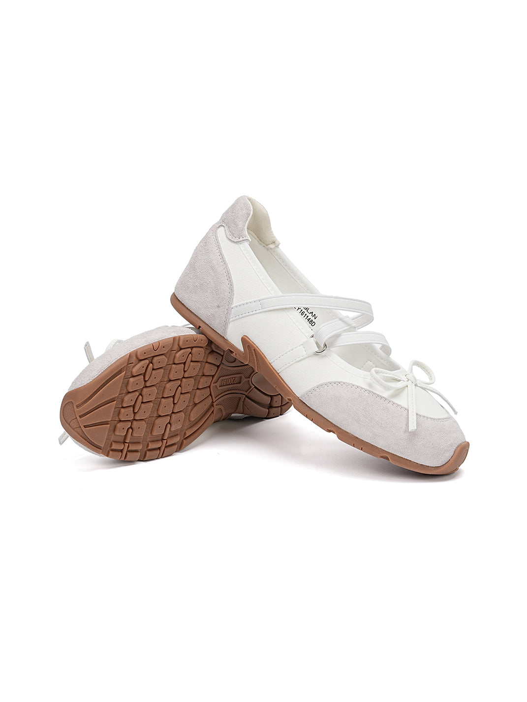 Mary Jane Ballet Sneakers With Bow Lace-Up Detail-White