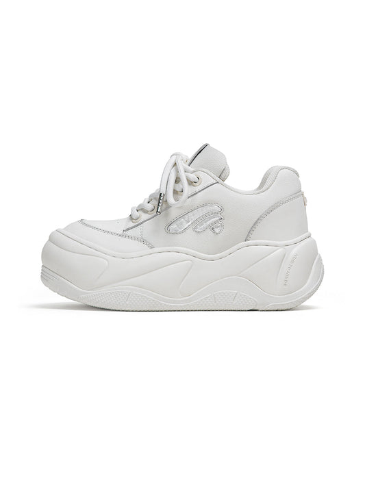 White WiFi 2.0 Wave Leather Platform Sneakers - Skipkicks