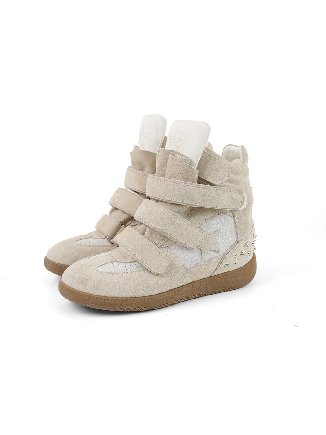 Velcro Leather Hidden-Wedge Sneakers - Skipkicks