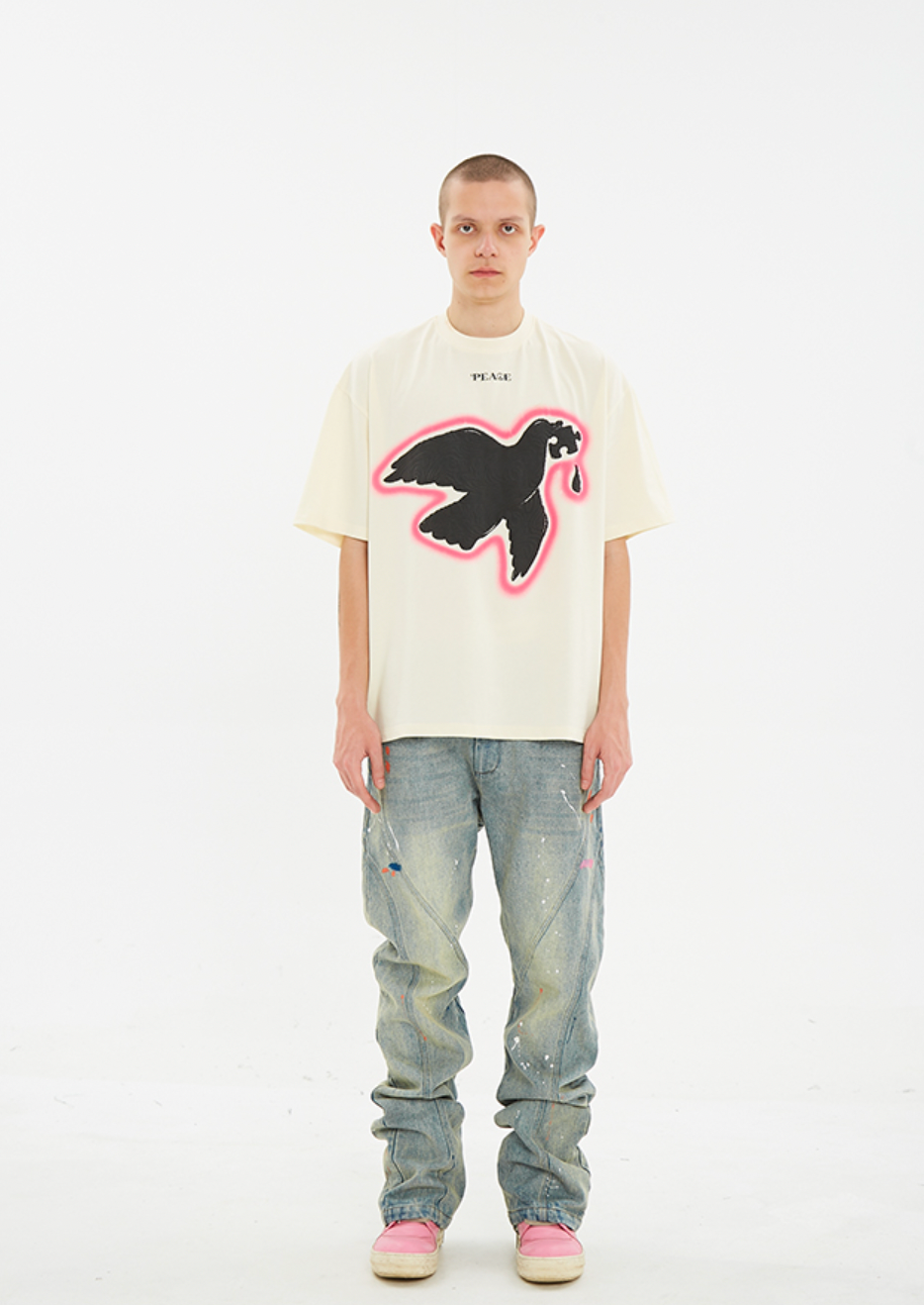 Serene Dove Suede-Finish Foam-Print T-Shirt