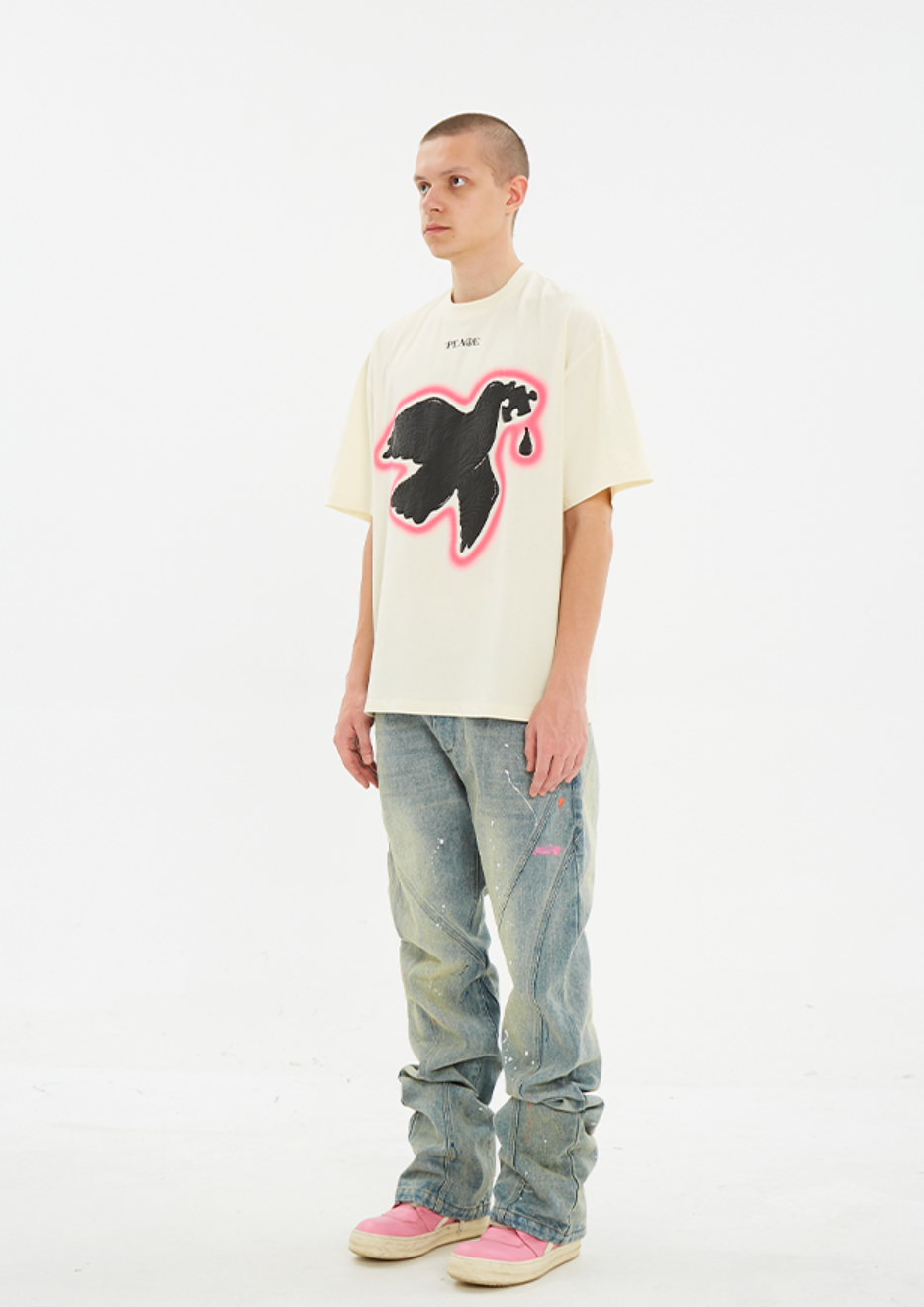 Serene Dove Suede-Finish Foam-Print T-Shirt