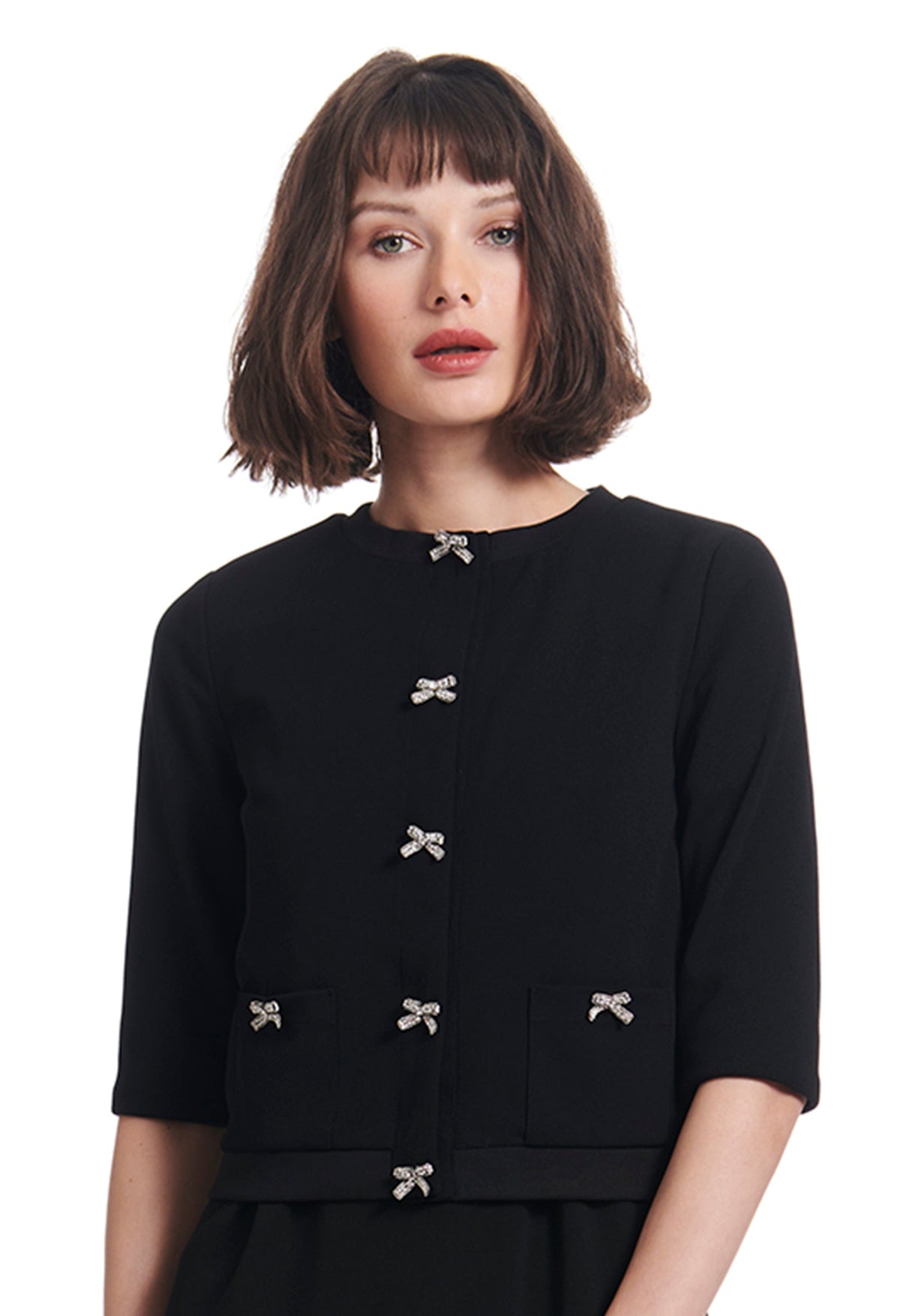 Crepe Jacket With Crystal Bow Buttons