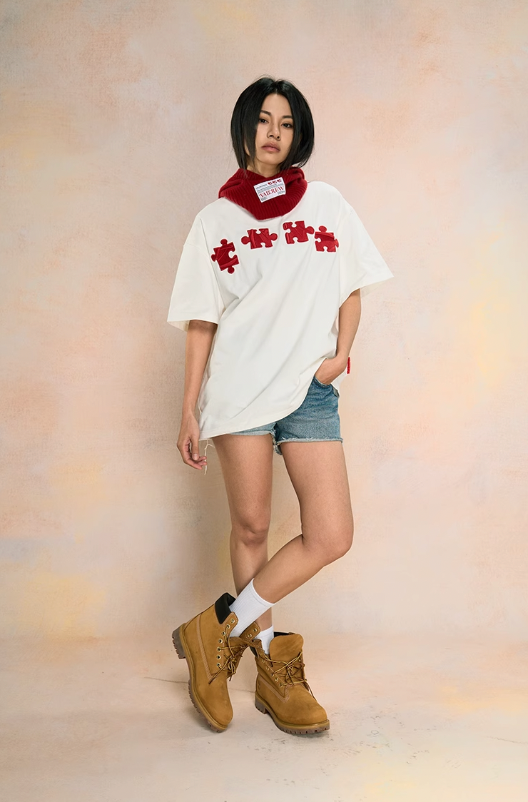 Unique 3D Textured Jigsaw Puzzle Embroidered Tee