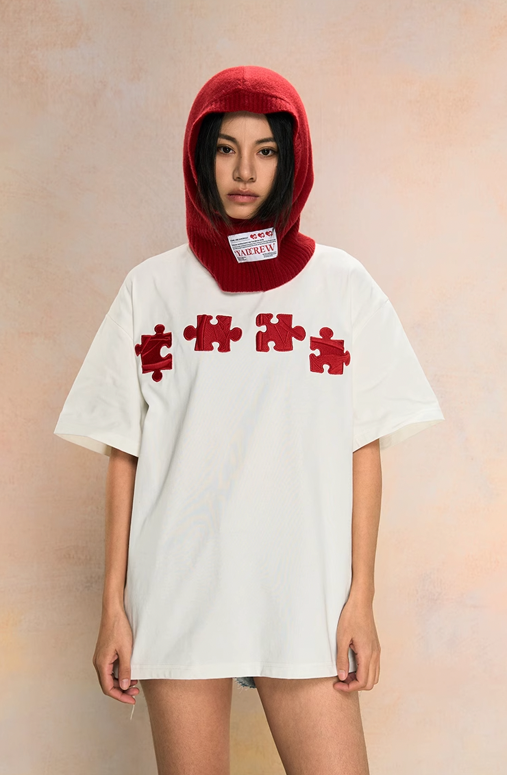 Unique 3D Textured Jigsaw Puzzle Embroidered Tee
