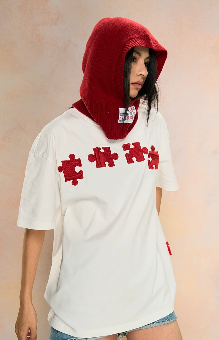 Unique 3D Textured Jigsaw Puzzle Embroidered Tee