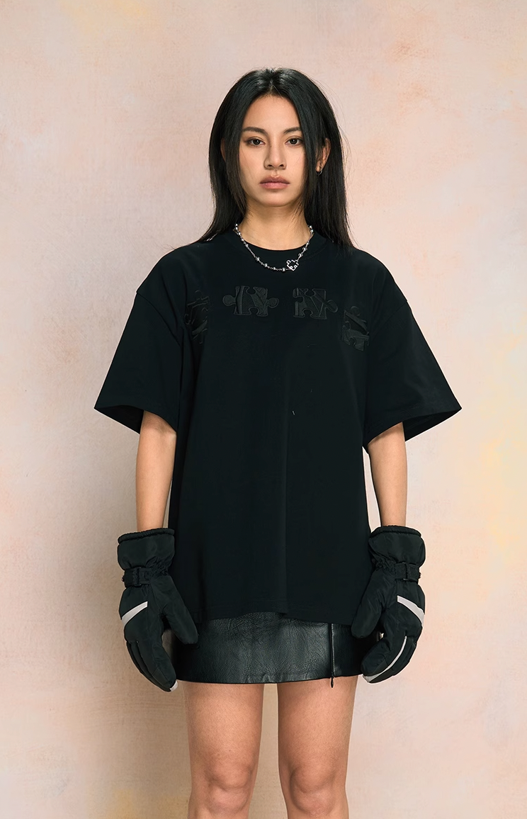 Unique 3D Textured Jigsaw Puzzle Embroidered Tee