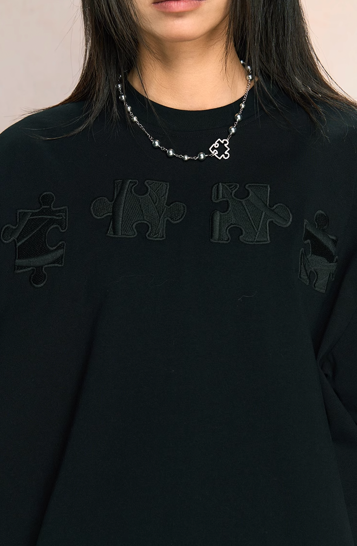 Unique 3D Textured Jigsaw Puzzle Embroidered Tee