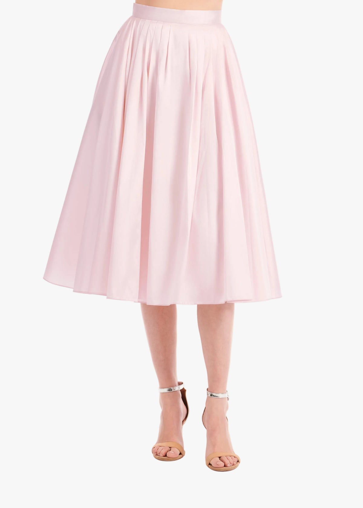 Tea Length Pleated Soft Taffeta Midi Skirt Blush