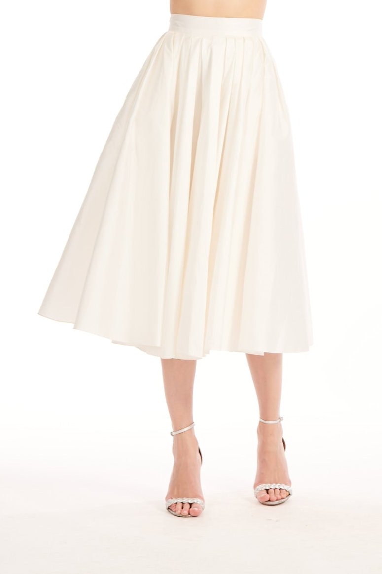 Tea Length Pleated Soft Taffeta Midi Skirt Champagne