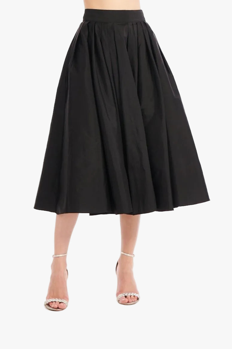 Tea Length Pleated Soft Taffeta Midi Skirt Champagne