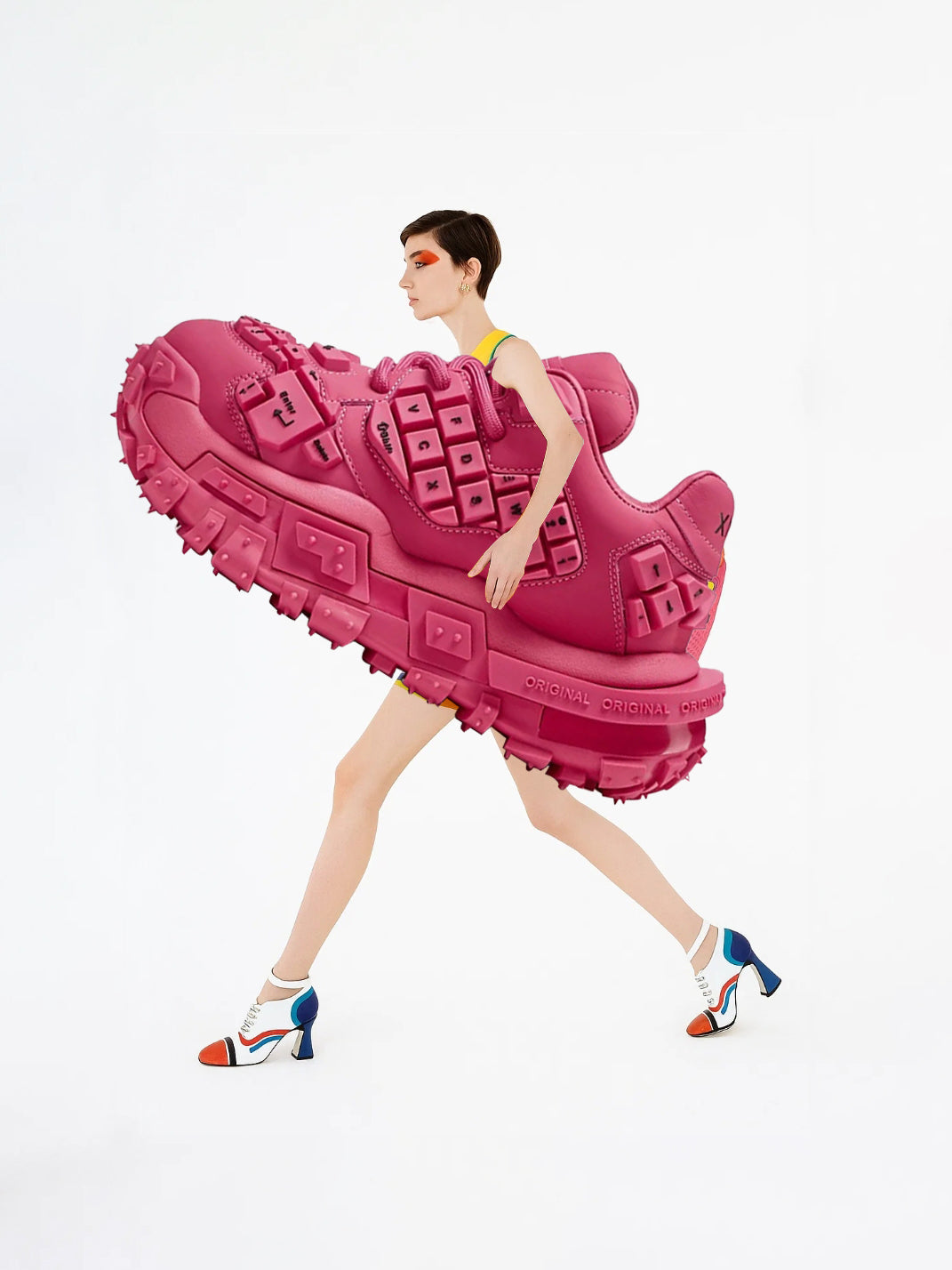 Pink and Red Chunky Keyboard Chubby Sneakers - Skipkicks