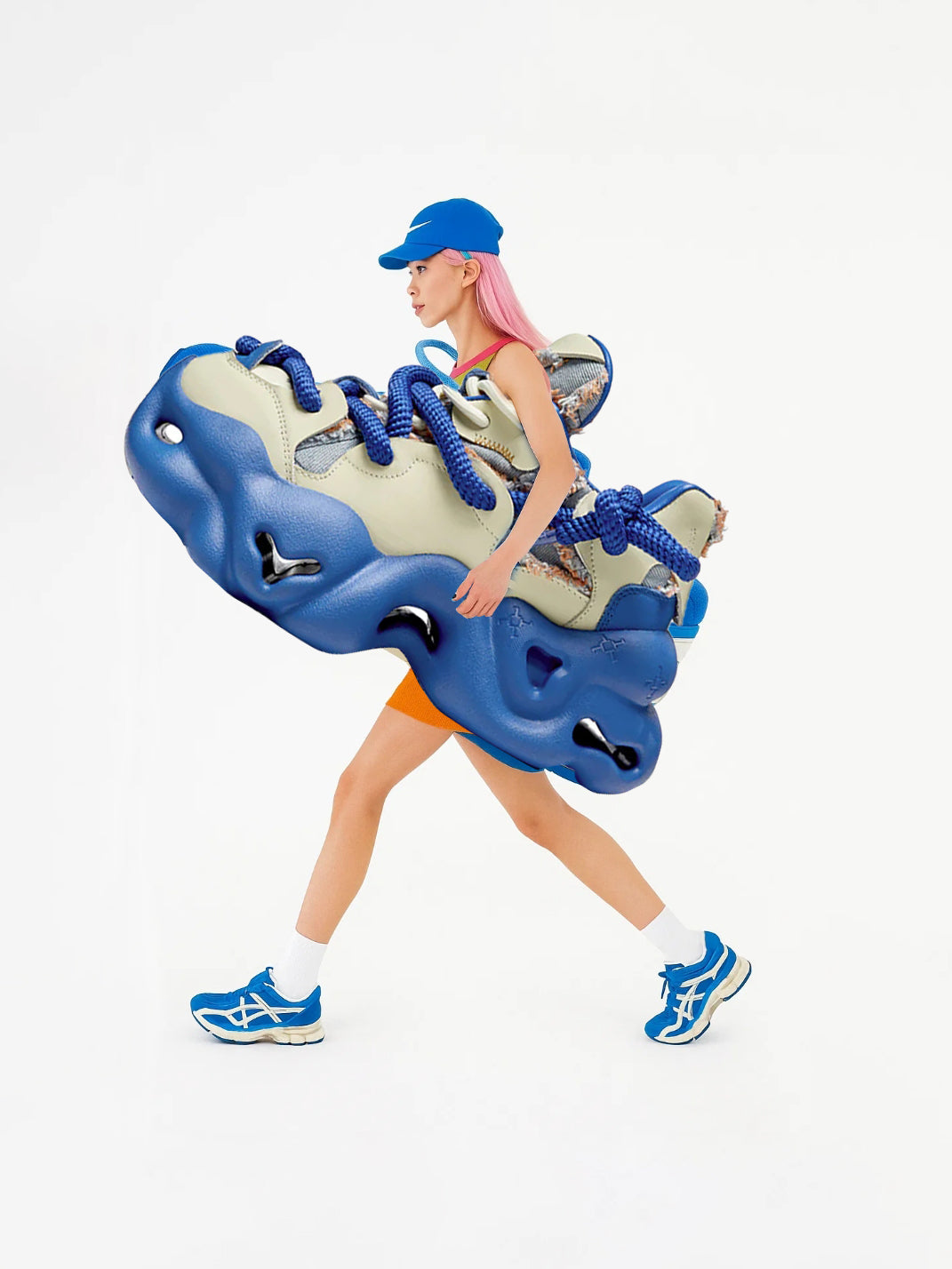 Blue Street-Style Leather Dad Sneakers - Skipkicks